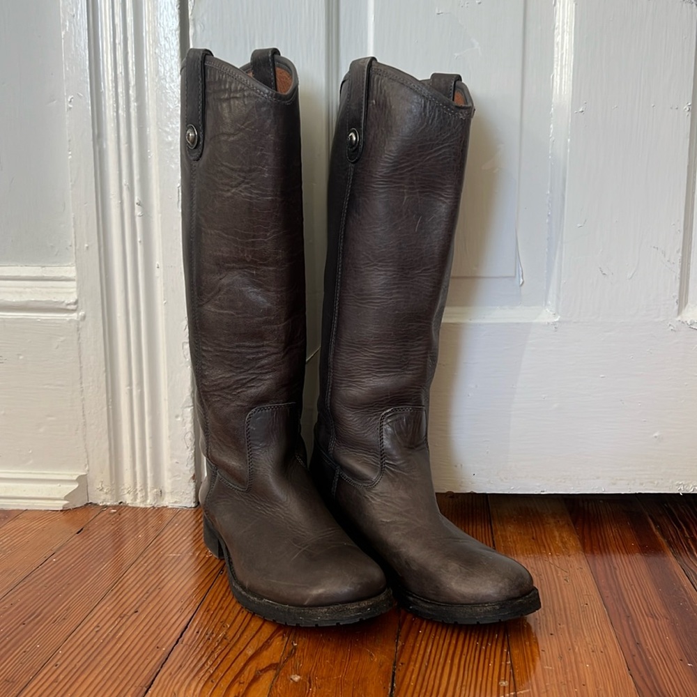 Frye Melissa Button Lug tall Size 7 dark brown/“smoke” boots